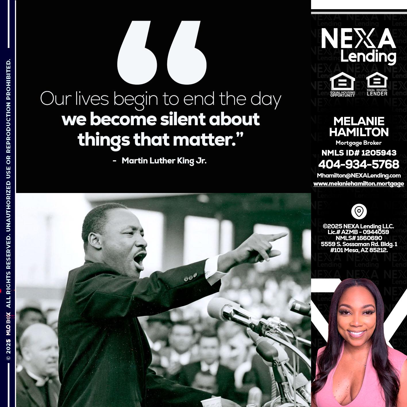 our lives MLK DAY - Melanie Hamilton -Loan Officer