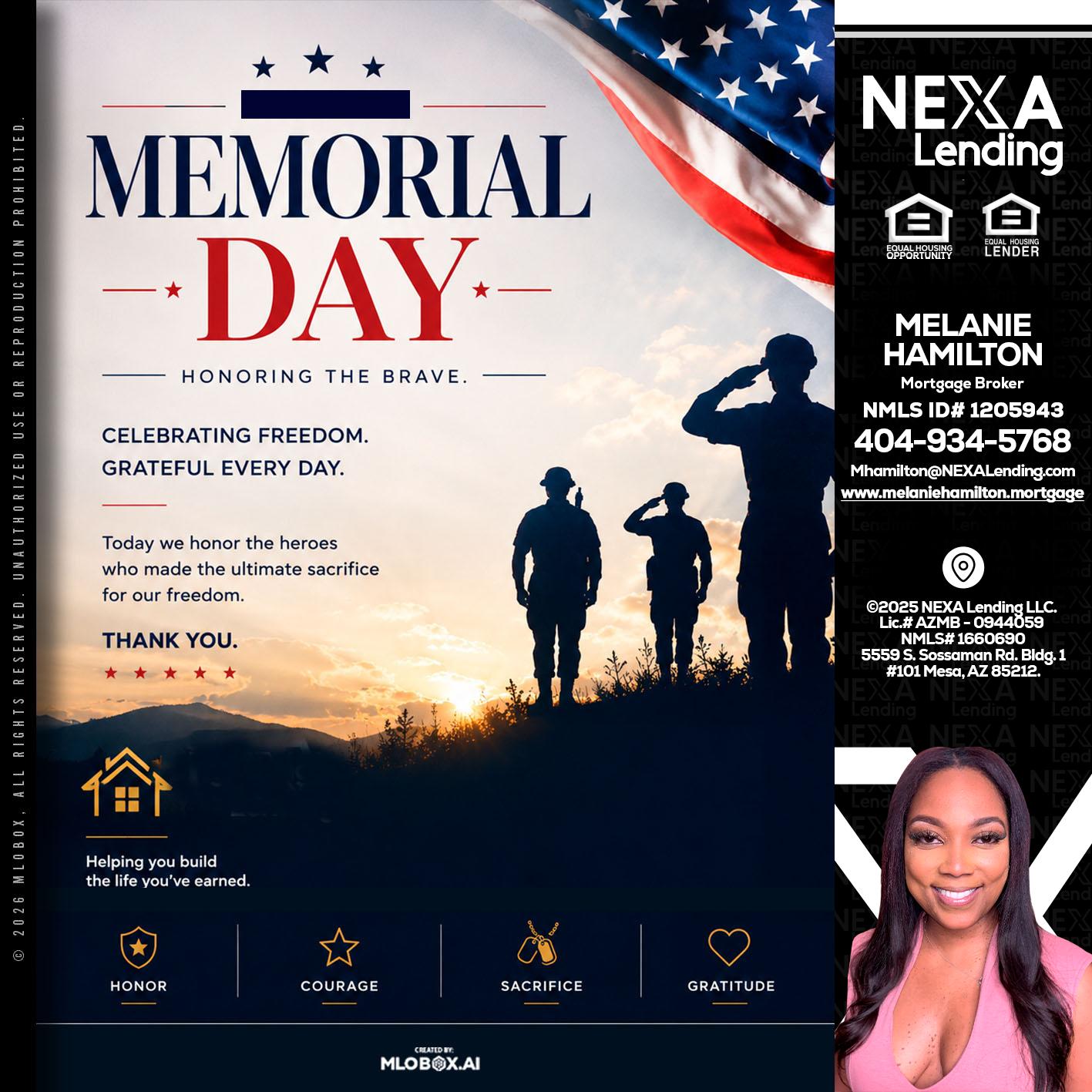 MEMORIAL DAY - Melanie Hamilton -Loan Officer