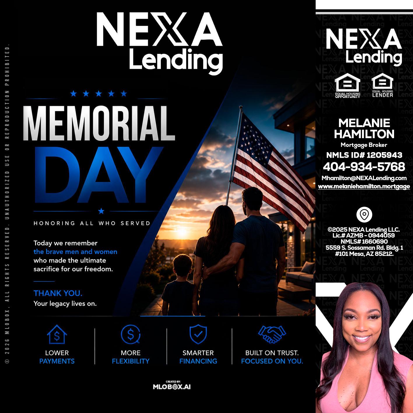 MEMORIAL DAY - Melanie Hamilton -Loan Officer