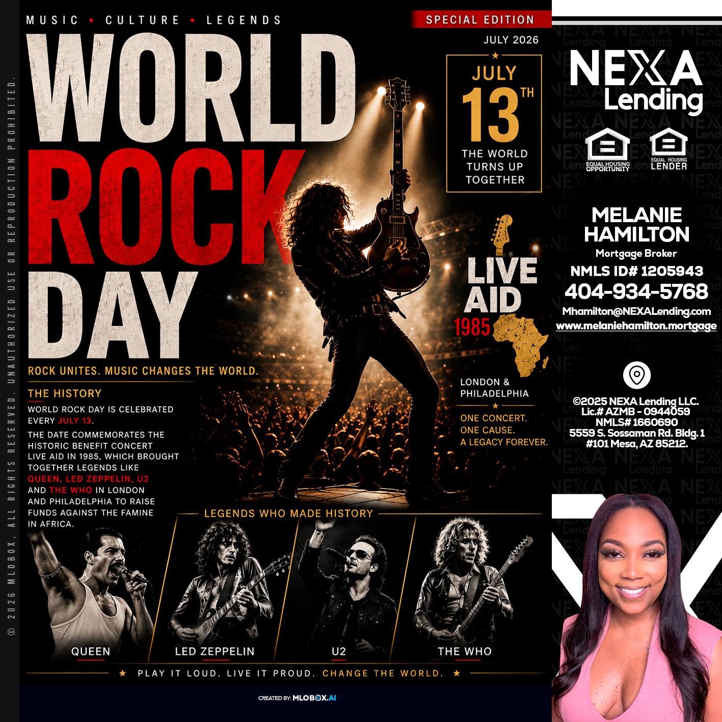 WORLD ROCK MUSIC DAY - Melanie Hamilton -Loan Officer